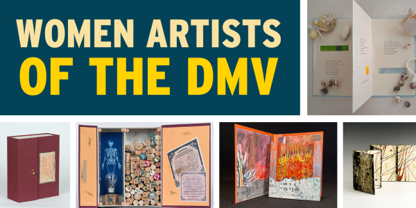 Photos of the art highlighted by the exhibition with text "Women Artists of the DMV"